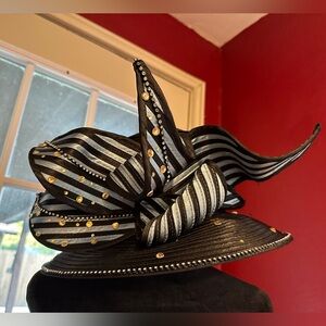 Donna Vinci Boutique Black Silver Rhinestone Church Hat H517 Derby Wedding NWT